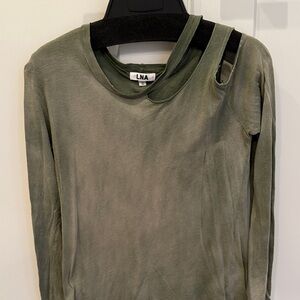 LNA Olive Long Sleeve Cutout Tee